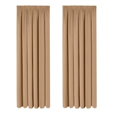 Image of Oxford Homeware Blackout Curtains Bedroom Pencil Pleat Readymade Living Room Window Curtain Tape Top Thermal Insulated Kitchen Curtains+ 2 Tiebacks (Beige, 90&quot; x (228cm 228cm))
