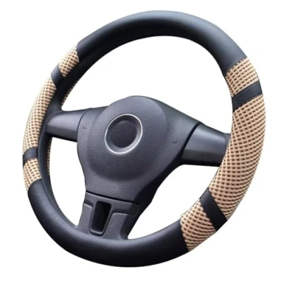 Image of Lifetooler Steering Wheel Covers Ice Silk Microfiber Leather Universal 38cm(15&quot;) Breathable Anti Skid Cover Car Interior Accessories for Auto Van Truck SUV (beige)