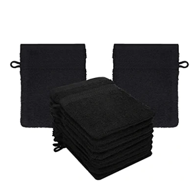 Image of Betz PREMIUM wash Gloves 10 piece set terry flannels for face cleaning made of 100% cotton baby mitt colour black