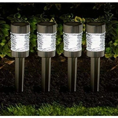 Image of Garden Mile Solar Stake Outdoor Lights Wave Effect Stainless Steel Bollard (Martini, 4)