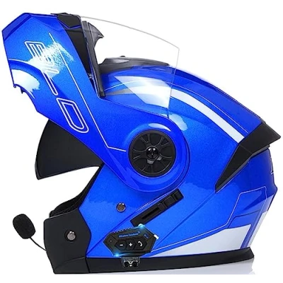 Image of Bluetooth Integrated Modular Motorcycle Helmet ECE/DOT Approved Double Visor Motorbike Helmets Full Face Windproof for Adults Men Women Flip Up H,S = 55 56cm