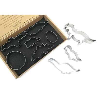 Image of JOKUMO Dinosaur Cookie Cutters Set 9PC High Grade 430 Stainless Steel T Rex, Pterosaur, Stegosaurus, Triceratops, Prenocephale, Chasmosaurus, Brachiosaurus, Egg