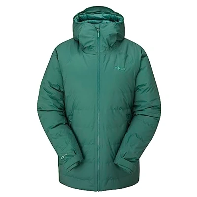 Image of Rab Women&#039;s Valiance Down Jacket Waterproof Windproof Insulator for Climbing, Mountaineering, &amp; Casual Green Slate 10