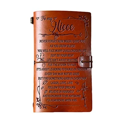 Image of MONLEYTA Elegant Handcrafted Diary Notebook Engraved Leather Journal Message Note Book To niece