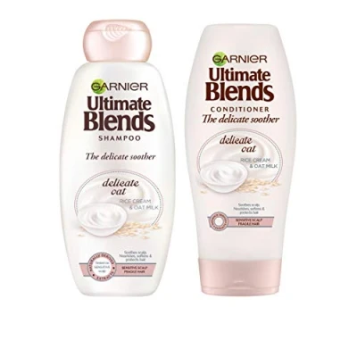 Image of Garnier Ultimate Blends Shampoo &amp; Conditioner Set Delicate Oat With Rice Cream Milk Soothing for Sensitive Scalp Fragile Hair 360 ml