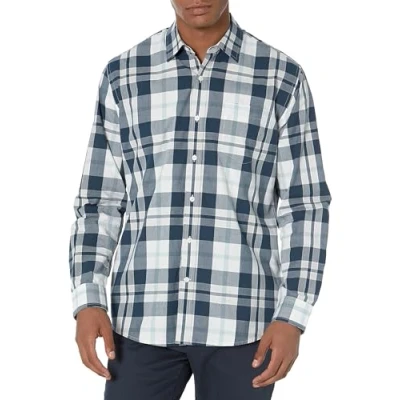 Image of Amazon Essentials Men&#039;s Regular Fit Long Sleeve Casual Poplin Shirt, Vintage Indigo White Plaid, S