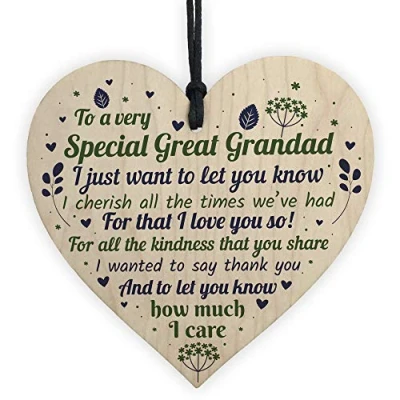 Image of RED OCEAN Great Grandad Grandfather Gifts For Christmas Birthday Handmade Wooden Heart Plaque From Grandchildren