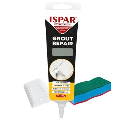 Image of ISPAR Tile Grout Repair Set for Wall and Floors Joints with Spatula Sponge, Mortar, Fill Reviver The Joints, Quick Drying, Ready Mixed (Grey)