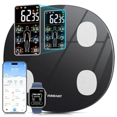 Image of Scales for Body Weight, INSMART Updated Weighing Bathroom,Bluetooth Digital Smart with Heart Rate,Heart Index &amp; Balance Function Fitness (180 Kg / 28 St 396 Lb) (BLACK)