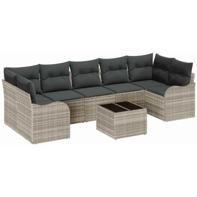 Image of vidaXL 8 Piece Garden Sofa Set with Cushions Light Grey Poly Rattan