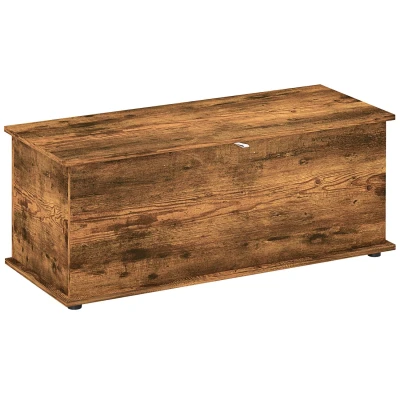 Image of HOMCOM 113L Storage Chest, Box with Flip Top Lid and 2 Safety Hinges, Trunk for Living Room, Entryway, 100 x 40 cm, Rustic Brown