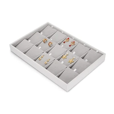 Image of Oirlv Stackable Earring Display Tray With Removable Earrings Cards 15 Grids Jewellery Drawer Organizer Showcase Trays Holder For Women Girls Earring/Ear drop/Ear nail