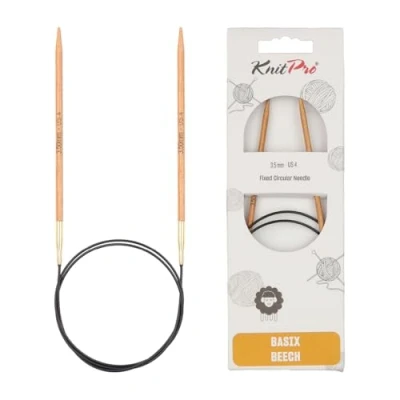 Image of KnitPro Basix Birch Fixed Circular Knitting Needles, 150cm, Birchwood, Natural, 3.5mm