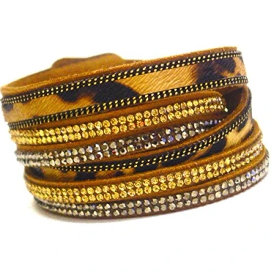 Image of Lapeach Fashions Beautiful Multi Layered Leopard Slake Bracelet Rhinestone Wrap Diamante Wrist Cuff Bangle (Gold)