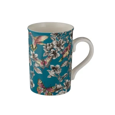 Image of Price &amp; Kensington Hummingbird Floral Teal Mug 300ml