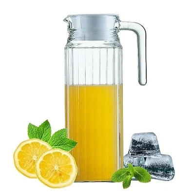 Image of HOMESHOPA Glass Water Jug with Lid, 1.2L Pitcher Carafe for Hot/Cold Ice Tea Coffee Milk &amp; Juice Beverage, Transparent Fridge Door Spout and Handle (1 Pack)
