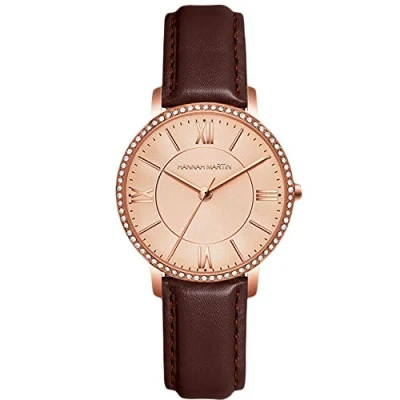 Image of RORIOS Women Watches Analogue Quartz Watch Crystal Diamond with Leather Strap Dress Wristwatch Fashion Ladies