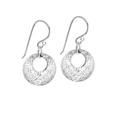 Image of Tuscany Silver Women&#039;s Sterling Round Textured Drop Earrings