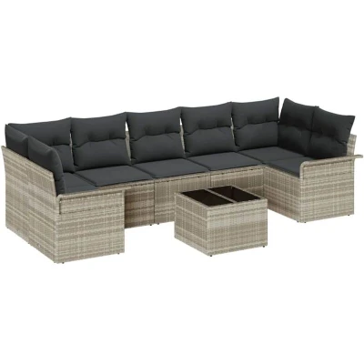 Image of vidaXL 8 Piece Garden Sofa Set with Cushions Light Grey Poly Rattan
