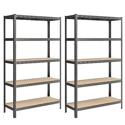 Image of SONGMICS 5 Tier Heavy Duty Shelving Units, Set of 2 Steel Units for Storage, Boltless Assembly, Garage, Shed, Load Capacity 750 kg, 60 x 120 200 cm, Grey GLR060G02