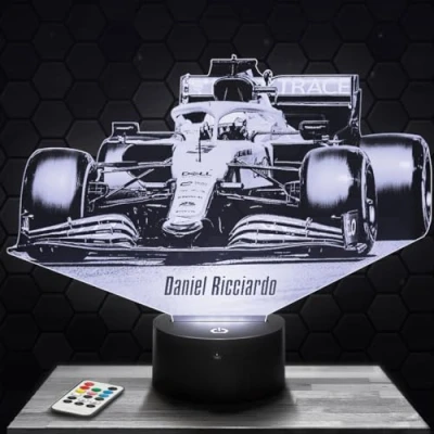 Image of Bedside lamp, Formula 1 D. Ricciardo F1 Night Light 3D LED Illusion, Christmas Birthday Gift idea for Boys and Girls Child or Adult Bedroom