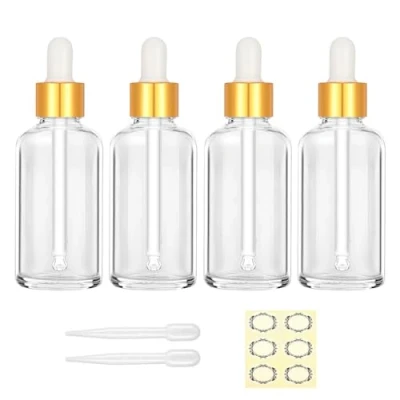 Image of Apstaqeoo 4PCS 50ML Clear Glass Dropper Bottles Empty Bottle with Pipette Refillable Sample Tincture Gold Cap for Essential Oil Aromatherapy Perfume Laboratory