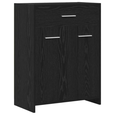 Image of vidaXL black oak bathroom cabinet with drawer modern engineered wood storage solution 60x33x80 cm versatile unit for bathroom, living room, office.