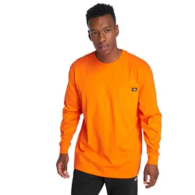Image of Dickies Big and Tall Men&#039;s Long Sleeve Heavyweight Crew Neck, Orange, XL