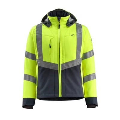 Image of Mascot 15502 246 17010 Blackpool Safe Supreme Water Repellent Fleece on Inner Side Class 3 Softshell Jacket, Size XL, Hi Vis Yellow/Dark Navy
