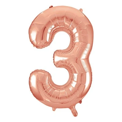 Image of Rose Gold Number 3 Shaped Large Foil Balloon (86cm) 1 Piece Perfect for Birthday Parties and Special Events