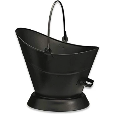 Image of Heavy Duty Metal Fireside Waterloo Bucket Fireplace Hod Scuttle Coal Fuel Ash Wood Log Storage Option with Shovel and Poker (Black Bucket)