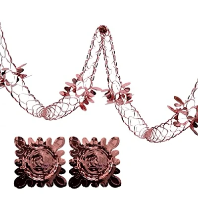 Image of 2 Pk Foil Garland Flower Christmas Hanging Decoration Wall Ceiling Xmas Deco (Rose Gold)