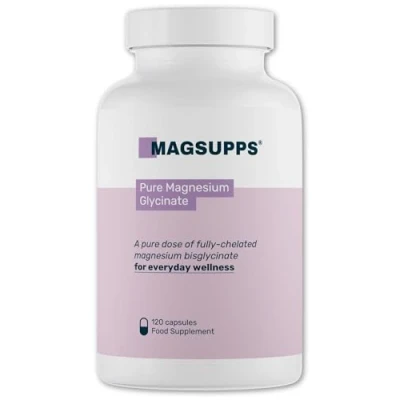 Image of MAGSUPPS Pure Magnesium Glycinate 100% Pure, Fully Chelated, Non Buffered Bisglycinate No Fillers 100mg per Capsule 120 Capsules UK Made