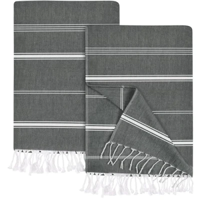 Image of Utopia Towels 2 Pack Turkish Beach Towel (100 x 180 cm) 100% Cotton Oversized Sand Free Lightweight Quick Dry Towel, Prewashed for Soft Feel, Large Peshtemal Travel (Grey)