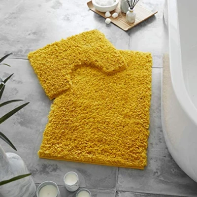 Image of GC GAVENO CAVAILIA Bath Mat Non Slip 2 Piece Extra Soft Quick Dry Bathroom Super Water Absorbent Toilet Rug Washable Rugs &amp; Mats Ochre