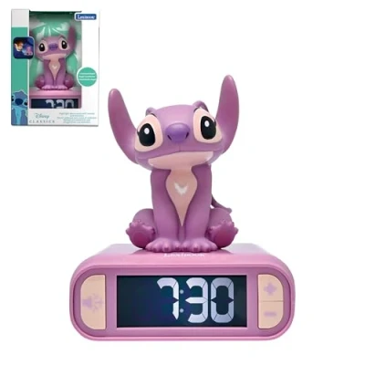 Image of LEXIBOOK, Disney Stitch, Angel Night Light Alarm Clock, Sounds and Melodies, Backlit LCD Screen, Luminous, Snooze