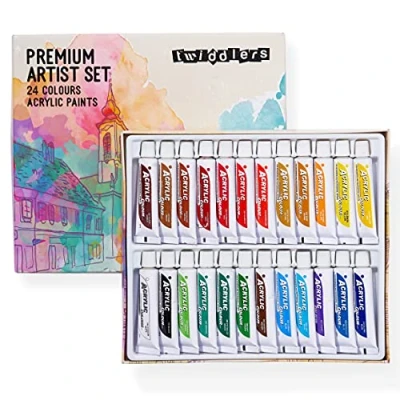 Image of THE TWIDDLERS 24 Tubes Acrylic Paint Kit for Kids &amp; Adults, 12ml Palette Colours Arts Crafts Activities Painting Gift Set