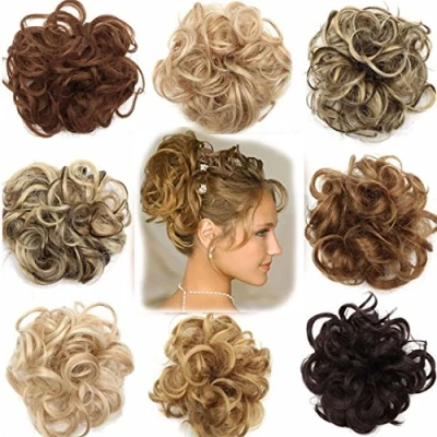 Image of Scrunchy Scrunchie Bun Updo Hairpiece Hair Ribbon Ponytail Extensions Wavy Curly Messy Donut Chignons Piece Wig Dark Blonde mix Ash
