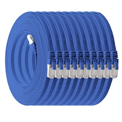 Image of 1aTTack.de 2 m blue pack of 10 Cat7 flat cable network Cat 7 raw Gigabit Lan (10Gbit/s) ribbon installation patch slim Rj 45 plug Cat6a