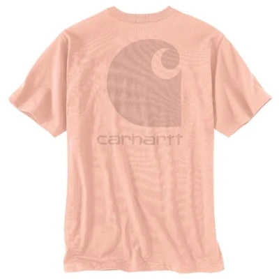 Image of Carhartt Men&#039;s Relaxed Fit Heavyweight Short Sleeve Pocket C Graphic T Shirt, Tropical Peach, Medium
