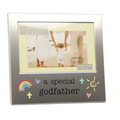 Image of Special Godfather Photo Frame, Brushed Silver New Christening Gift