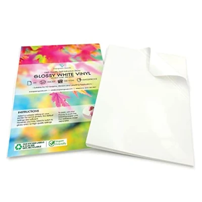 Image of Evergreen Goods A4 50 Sheets Self Adhesive Sticky Glossy Vinyl White Paper Suitable HD Graphic, Stickers &amp; Labelling Inkjet Laser Printers for Kids, Fun Personalization