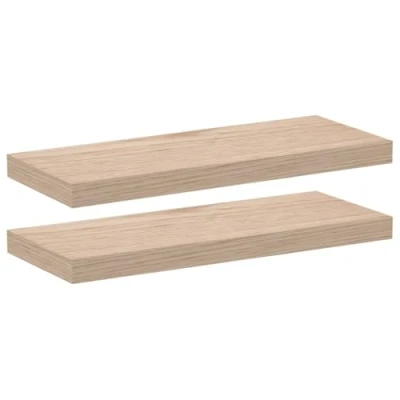 Image of vidaXL Floating Shelves Wall Shelf 2 pcs Oak Veneer/Metal, 60x23.5x4 cm, Space Efficient Storage, Versatile Design for Kitchen, Bathroom, Living Room, Bedroom, Study