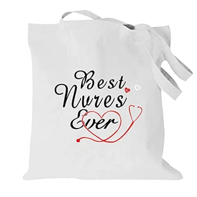 Image of Nurse Printed Canvas reusable grocery Bags, Foldable Casual Travel HandBag, Shoulder Beach Tote Shopper bag eco friendly super strong washable Storage bags Shopping for Women