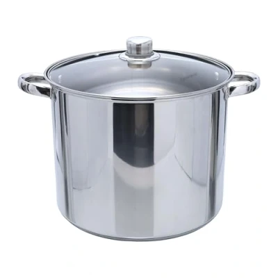 Image of Buckingham 15140 Deep Induction Stock Pot with Glass Lid 28 cm, 13.5 L, Silver