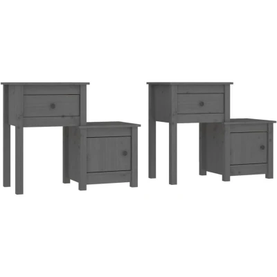 Image of vidaXL Bedside Cabinet 2 pcs Grey 79.5x38x65.5 cm Solid Wood Pine
