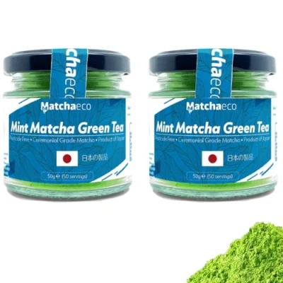 Image of Matchaeco 100g Mint Matcha [2 x 50g Mint] Peppermint Green Tea Powder Flavoured Stone Ground Ceremonial Grade From Japan Pesticide Free Vegan