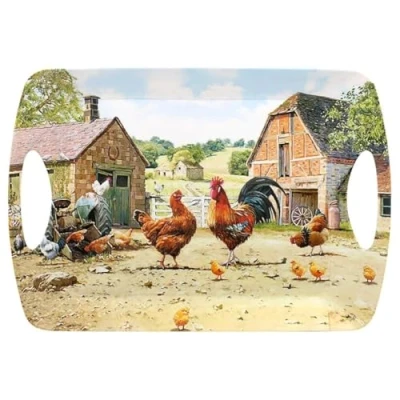 Image of Lesser &amp; Pavey British Designed Serving Tray Dinner For Multiple Uses Around The Home Trays Food Or Drinks Cockerel Hen Large Macneil Studios