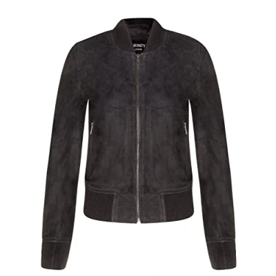 Image of Ladies Black Goat Suede Bomber Jacket Genuine Leather MA 1 Varsity Retro L