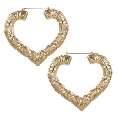 Image of Gold Bamboo Earrings for Women Triangle Heart Hollow Hoop 90s Big Large Hip Hop Jewelry Gifts Girls (Heart)